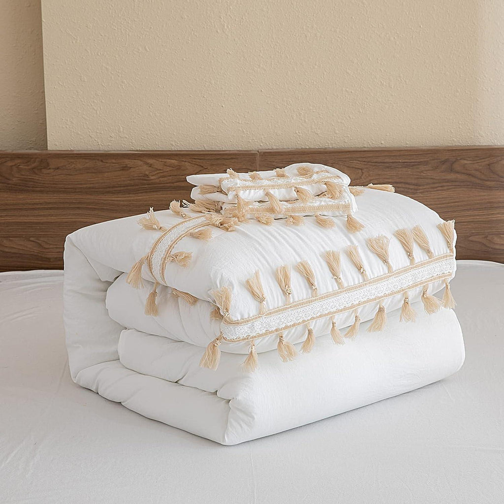White Tassel Decor Duvet Set - The Linen House
