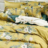 Yellow Chinoiserie Style Birds Flowers Printed Bedding Duvet Set