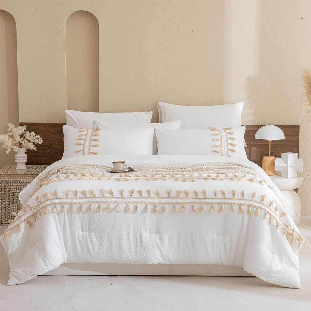 White Tassel Decor Duvet Set - The Linen House