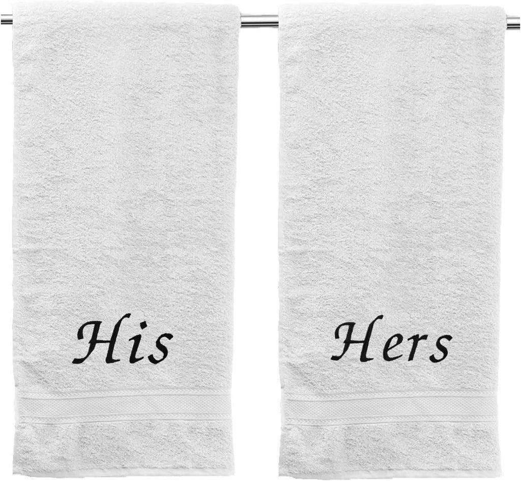 His & Hers Embroidered Cotton Bath Towels - The Linen House