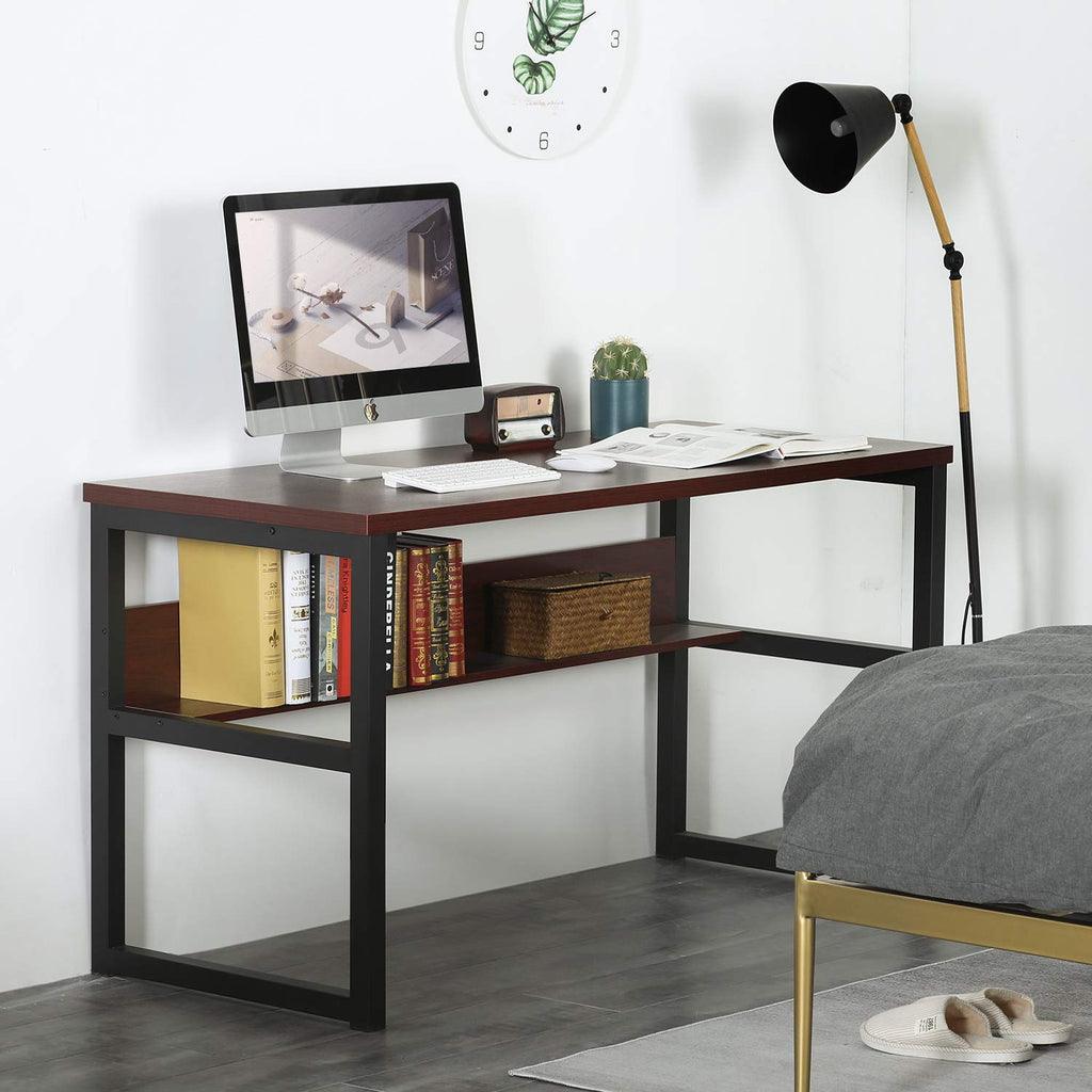 Computer Desk with Bookshelf, Modern Office Desk with Storage Shelves - The Linen House