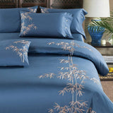 Luxury Blue Cotton Satin Embroidery Duvet Set - The Linen House