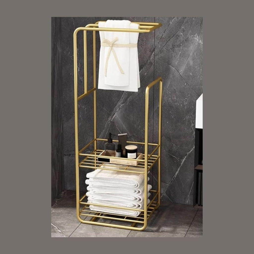 Towel Stand With Storage Shelf For Bathroom