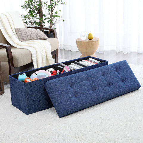 Tufted Linen Storage Ottoman Bench - The Linen House