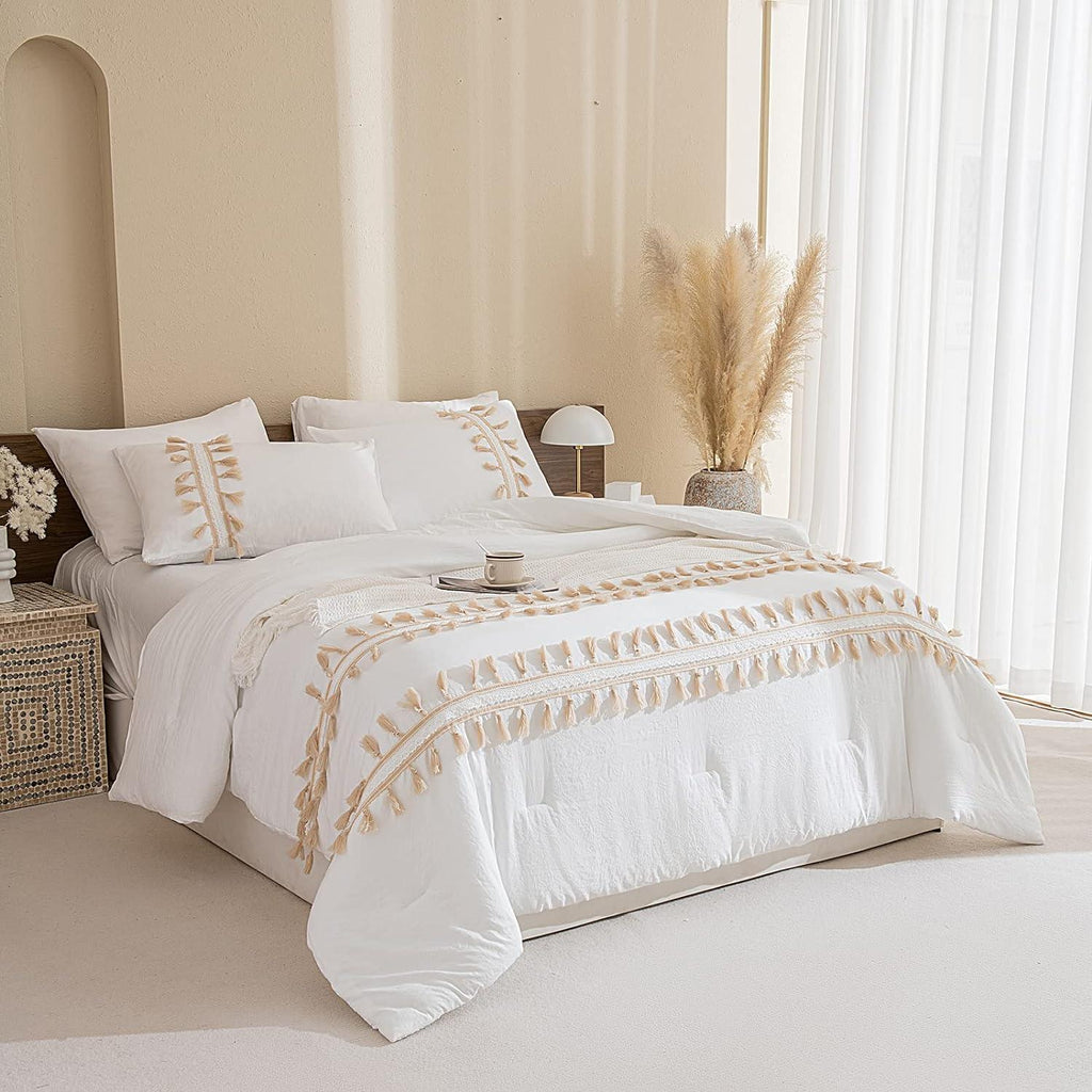 White Tassel Decor Duvet Set - The Linen House