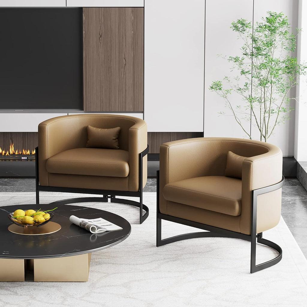 Upholstered Leather Barrel Living Room Accent Chair - The Linen House