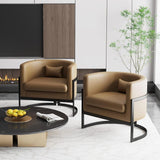 Upholstered Leather Barrel Living Room Accent Chair - The Linen House