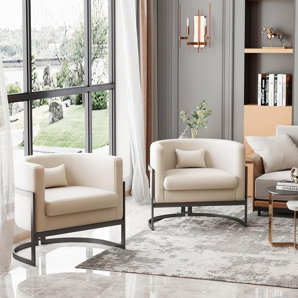 Upholstered Leather Barrel Living Room Accent Chair - The Linen House
