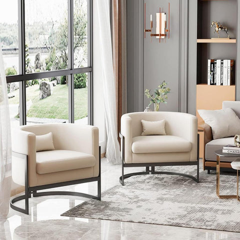 Upholstered Leather Barrel Living Room Accent Chair - The Linen House