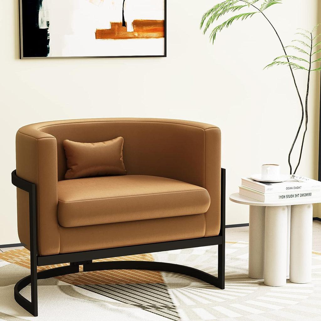 Upholstered Leather Barrel Living Room Accent Chair - The Linen House