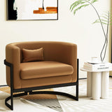 Upholstered Leather Barrel Living Room Accent Chair - The Linen House