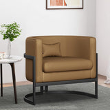 Upholstered Leather Barrel Living Room Accent Chair - The Linen House