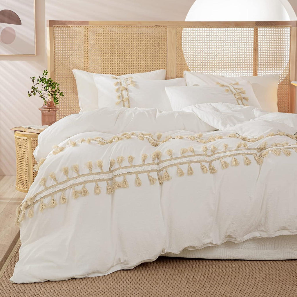 White Tassel Decor Duvet Set - The Linen House