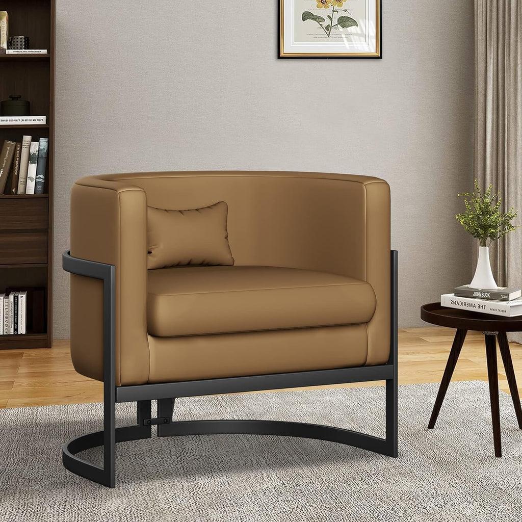 Upholstered Leather Barrel Living Room Accent Chair - The Linen House