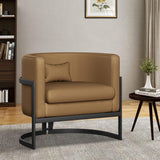 Upholstered Leather Barrel Living Room Accent Chair - The Linen House