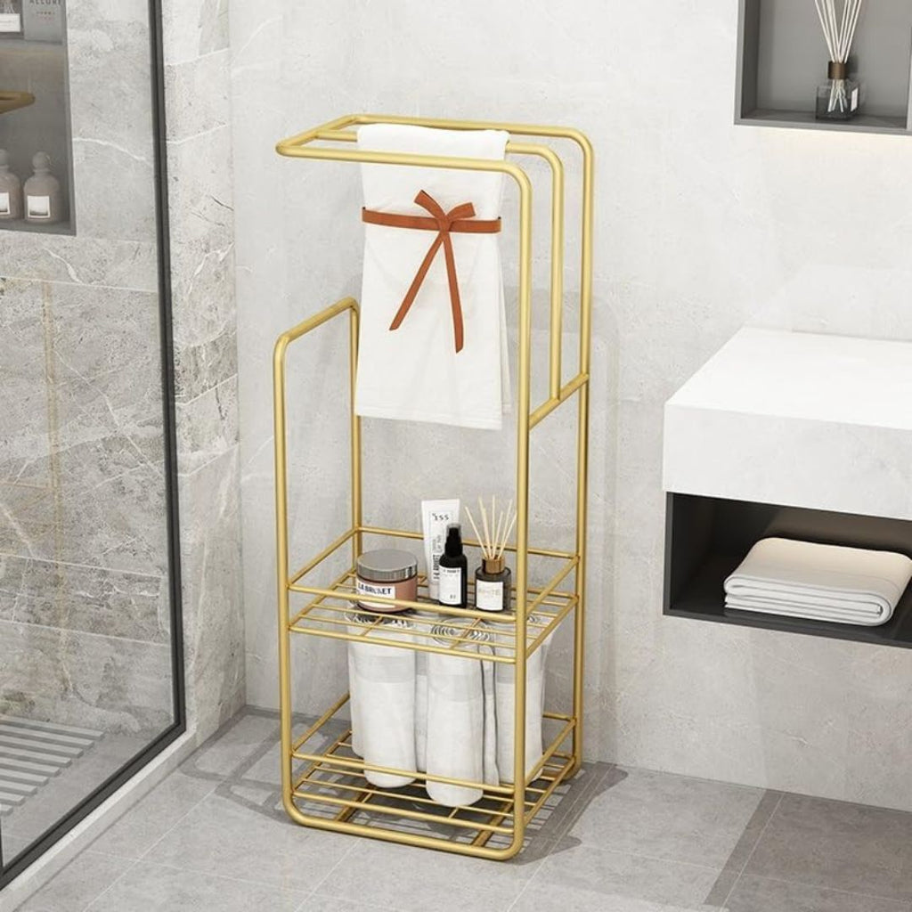 Towel Stand With Storage Shelf For Bathroom