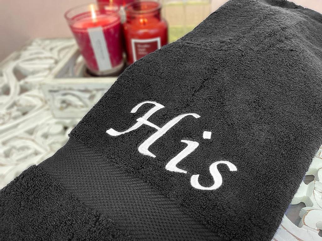 His & Hers Embroidered Cotton Bath Towels - The Linen House