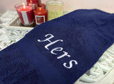 His & Hers Embroidered Cotton Bath Towels - The Linen House