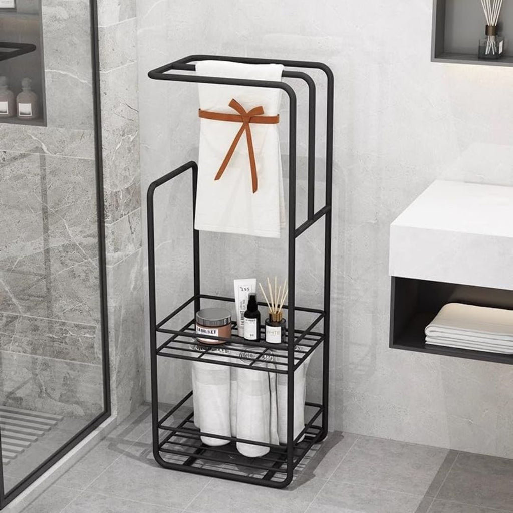 Towel Stand With Storage Shelf For Bathroom