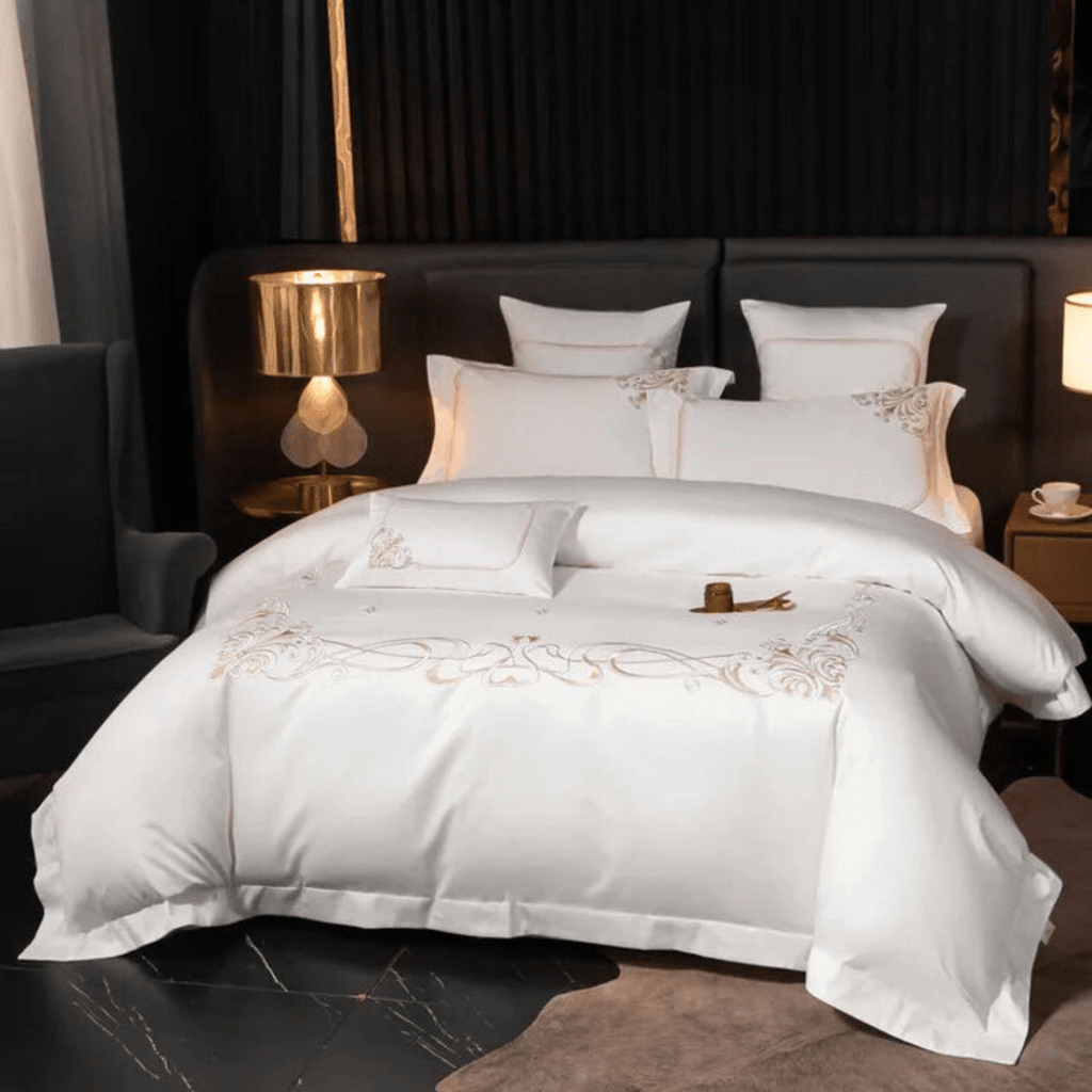 Cotton satin Embroidered duvet set - The Linen House