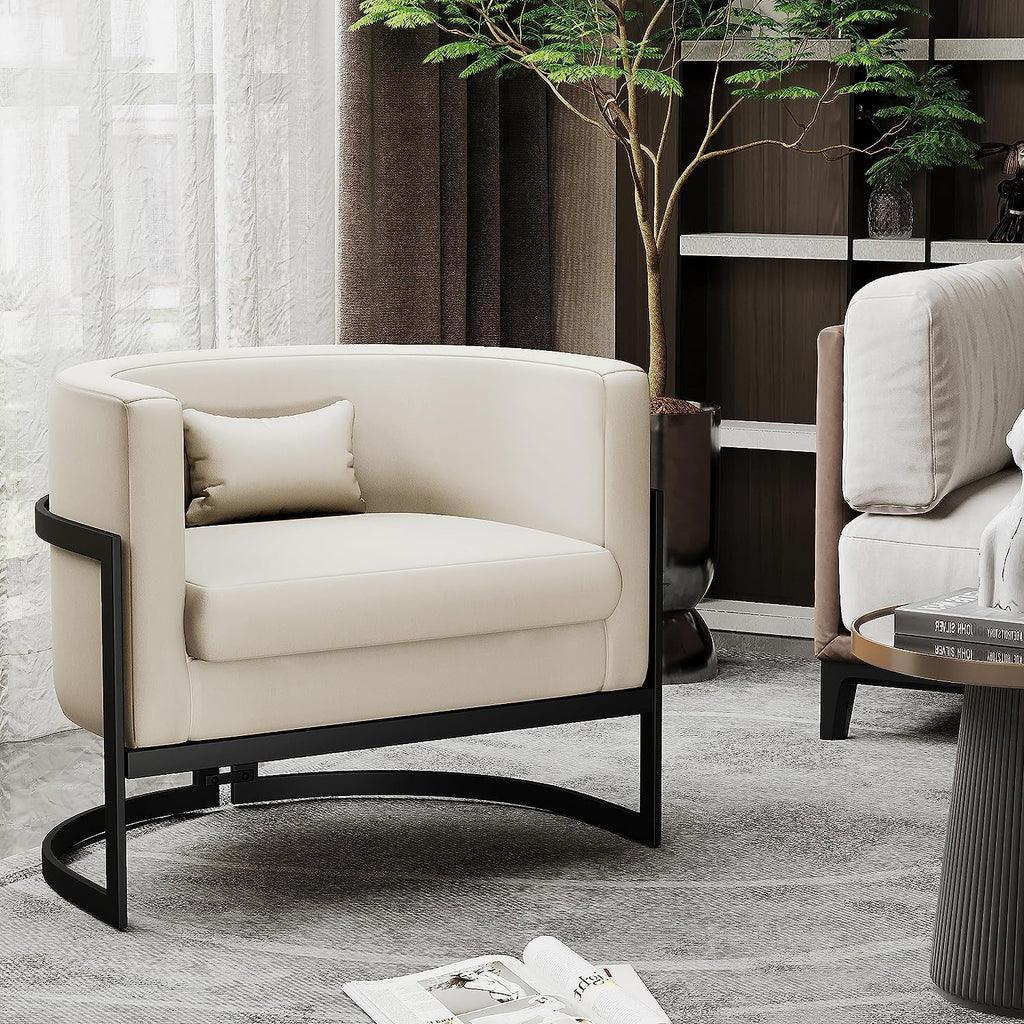Upholstered Leather Barrel Living Room Accent Chair - The Linen House
