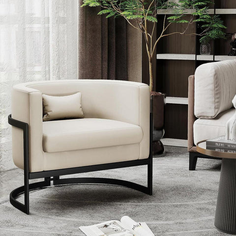 Upholstered Leather Barrel Living Room Accent Chair - The Linen House