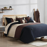 Luxury pleated Duvet Set (Blue with brown) - The Linen House