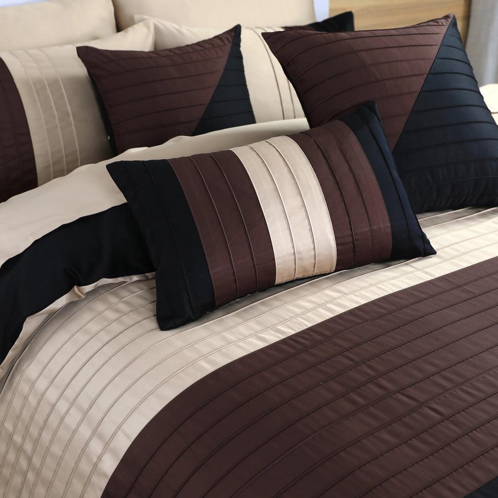 Luxury pleated Duvet Set (Blue with brown) - The Linen House