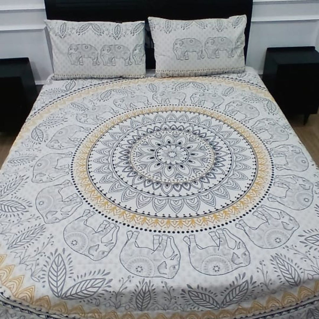 Elephant Design Printed Bedsheet (3pcs)