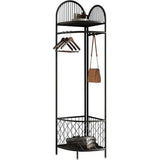 Corner clothing rack with storage basket