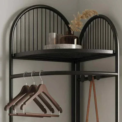 Corner clothing rack with storage basket
