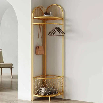 Corner clothing rack with storage basket