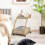 Costway Rolling End Table with Storage Drawer Tray
