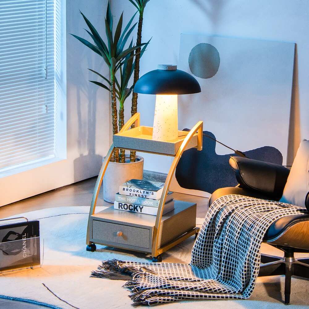 Costway Rolling End Table with Storage Drawer Tray