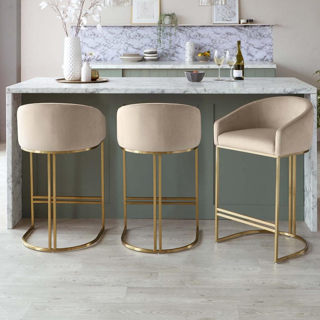 Dakota Champagne Velvet & Metal Barstool - The Linen House