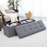 Tufted Linen Storage Ottoman Bench - The Linen House