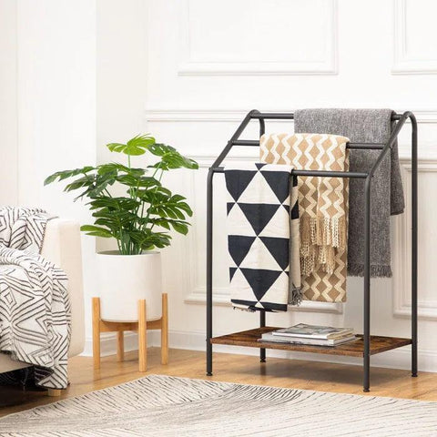 3 Tier Blanket Rack for Living Room Quilt Blanket Towel Holder Towel Stand Blanket Ladder Floor - The Linen House