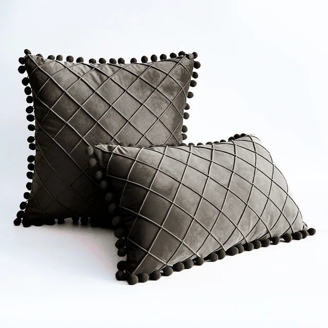 Pintuck Cushion Cover with pom pom lace - The Linen House