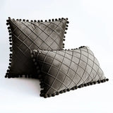 Pintuck Cushion Cover with pom pom lace - The Linen House