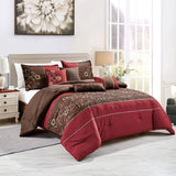 Maroon with Brown Combo Embroidery Duvet Set - The Linen House
