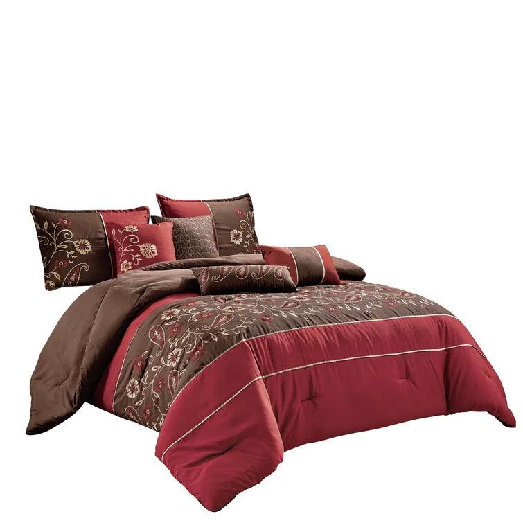 Maroon with Brown Combo Embroidery Duvet Set - The Linen House