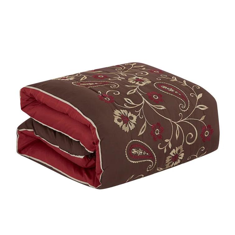 Maroon with Brown Combo Embroidery Duvet Set - The Linen House