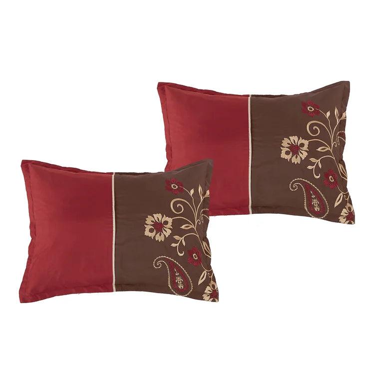 Maroon with Brown Combo Embroidery Duvet Set - The Linen House
