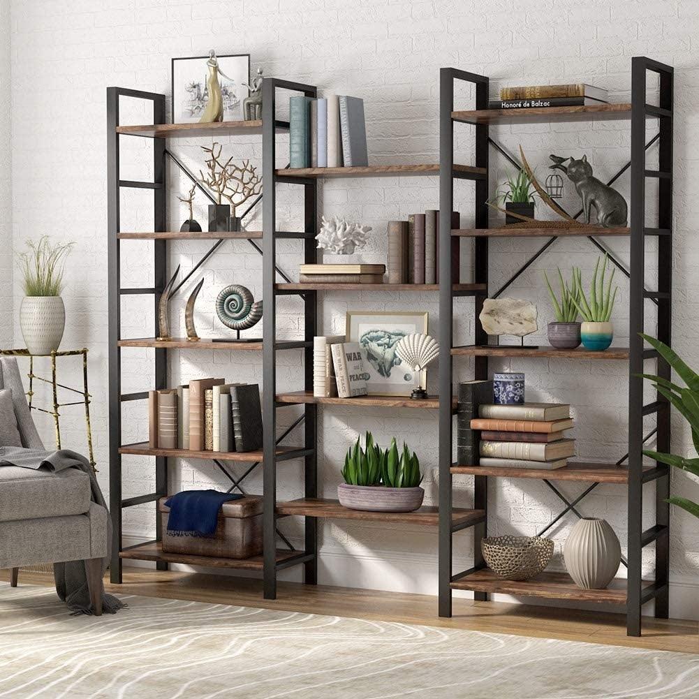 Large Triple Wide 5-Shelf Etagere Bookcase
