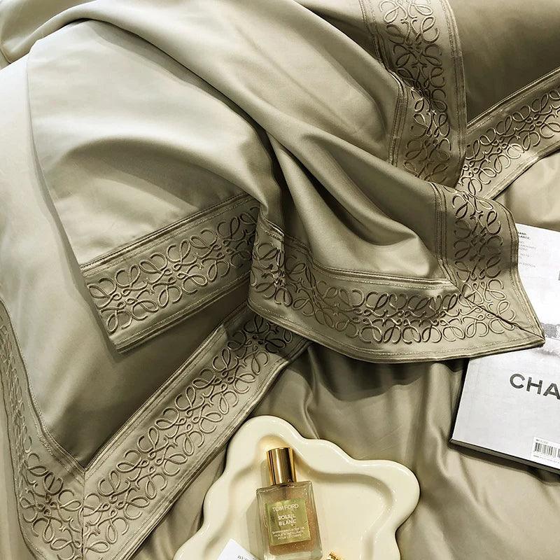 Light Green Embroidery Duvet Set - The Linen House