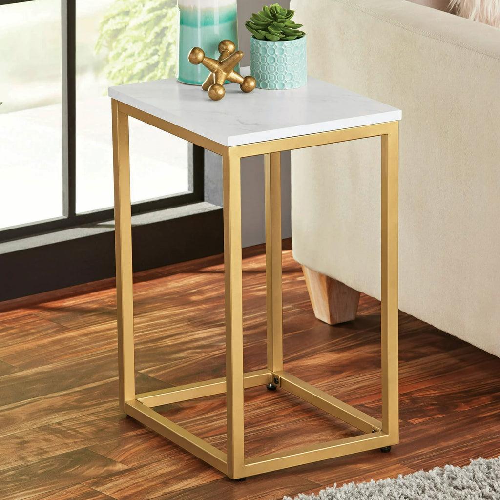 End Table, White Top with Gold Frame - The Linen House