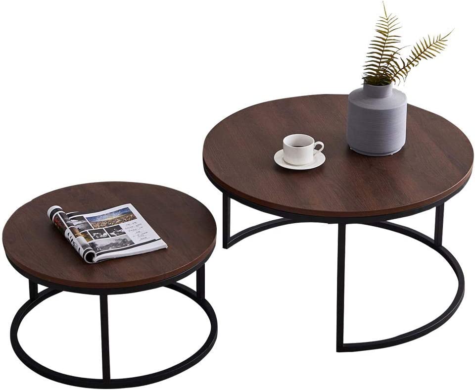 Quatropi Round Nesting Coffee Table 2-Piece - Black Metal Base - The Linen House