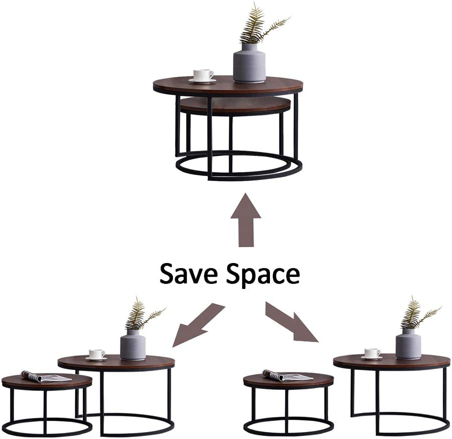 Quatropi Round Nesting Coffee Table 2-Piece - Black Metal Base - The Linen House