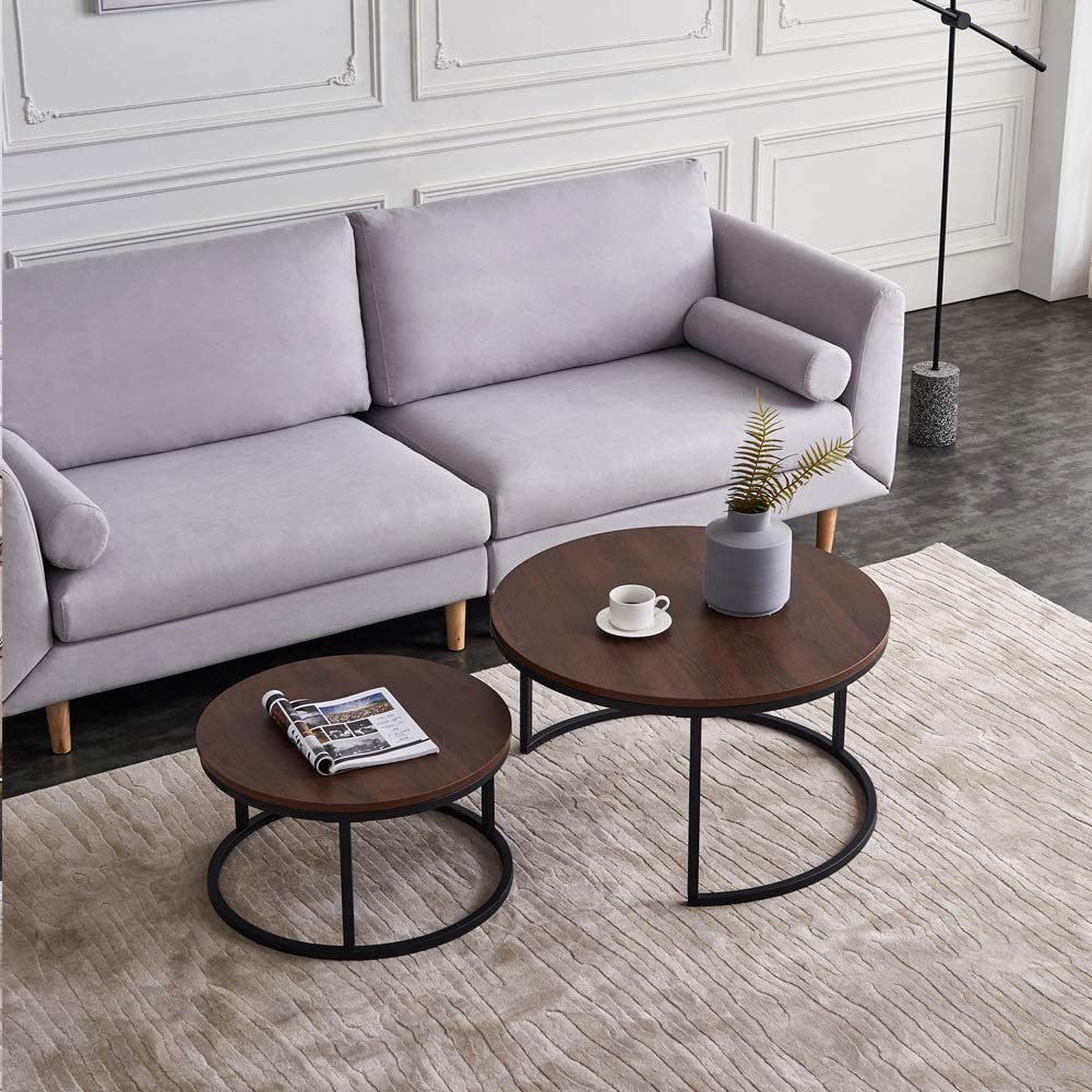 Quatropi Round Nesting Coffee Table 2-Piece - Black Metal Base - The Linen House