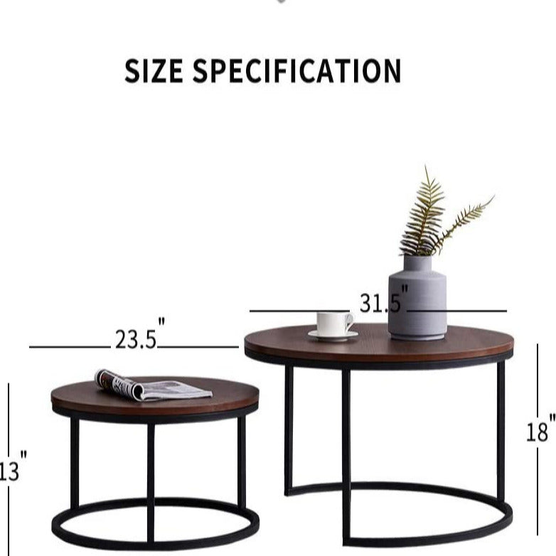 Quatropi Round Nesting Coffee Table 2-Piece - Black Metal Base - The Linen House